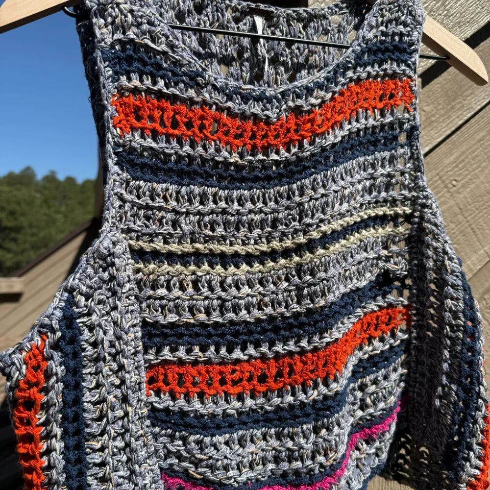 Free People Step Outside Striped Crochet Tank